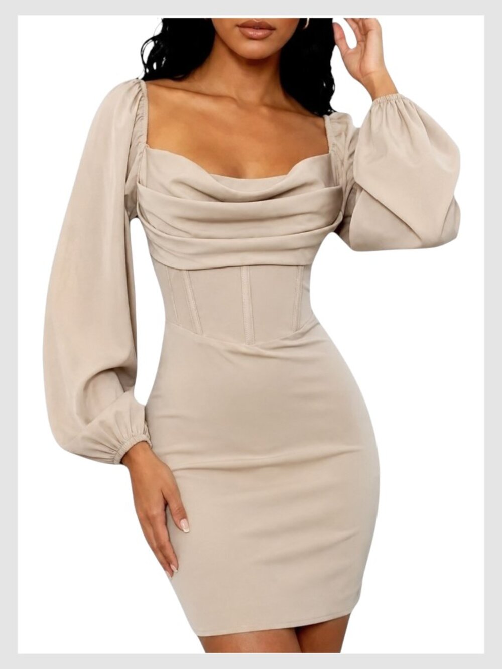 Princess Polly Mini Dress Beige Corset Cowl Neck S